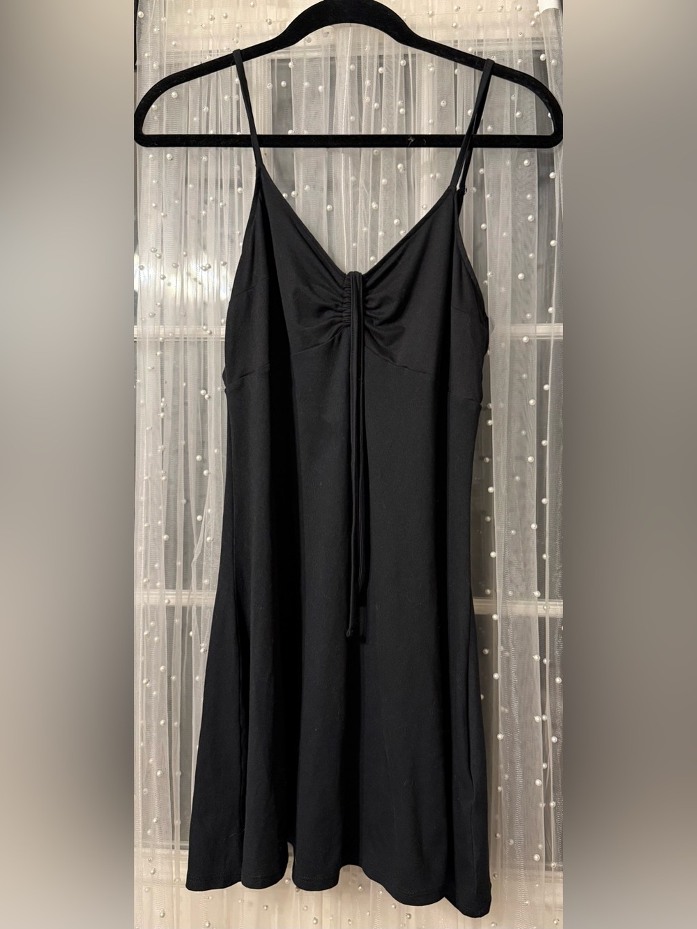 Hollister Black Mini Slip Dress with Front Drawstring S NWT